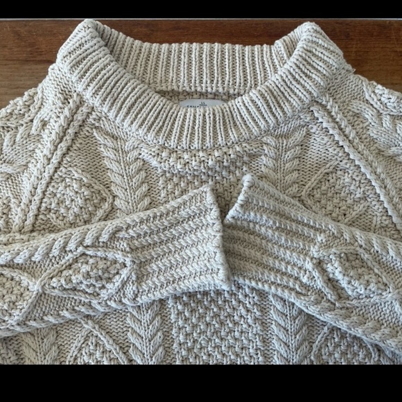 LL Bean Signature Cable Chunky Knit Cotton Sweater Fisherman Cream Women’s Sz M - Picture 2 of 8